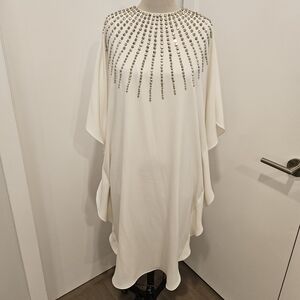 Elegant White Beaded Kaftan Dress